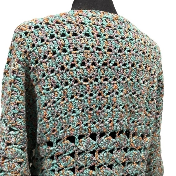 Crocheted Multicolor Boatneck Flare Sleeve Sweater - Picture 9 of 11